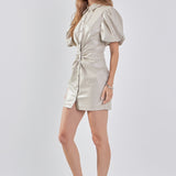 Short-Sleeve Faux Leather Mini Dress