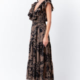 Animal Printed Ruffled Maxi Dress