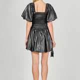 Pu Smocked Balloon Detail Mini Dress