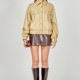 Faux Leather Jacket with Gold Buttons