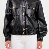 Faux Leather Jacket with Gold Buttons