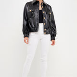 Faux Leather Jacket with Gold Buttons