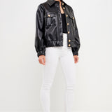 Faux Leather Jacket with Gold Buttons