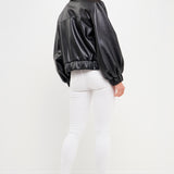 Faux Leather Jacket with Gold Buttons