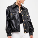 Faux Leather Jacket with Gold Buttons