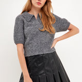 Short-Sleeve Collared Sweater