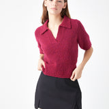 Short-Sleeve Collared Sweater