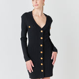 Shank Button V-Neckline Knit Mini Dress