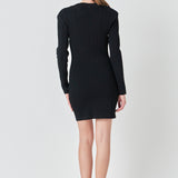 Shank Button V-Neckline Knit Mini Dress