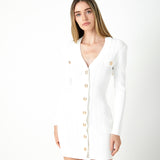 Shank Button V-Neckline Knit Mini Dress