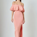 Off the Shoulder Ruffle Maxi Dress