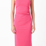 Asymmetrical Strap Shirred Knit Dress