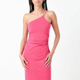 Asymmetrical Strap Shirred Knit Dress