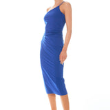 Asymmetrical Strap Shirred Knit Dress