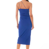 Asymmetrical Strap Shirred Knit Dress