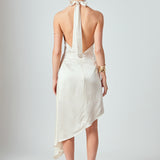 Halter Neck Asymmetric Satin Dress