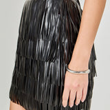 Faux Leather Fringe Mini Skirt