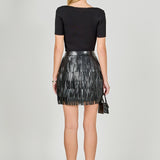Faux Leather Fringe Mini Skirt