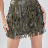 Faux Leather Fringe Mini Skirt