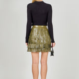 Faux Leather Fringe Mini Skirt
