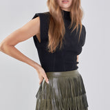 Faux Leather Fringe Mini Skirt