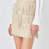 Faux Leather Fringe Mini Skirt