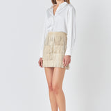 Faux Leather Fringe Mini Skirt