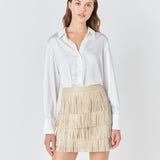 Faux Leather Fringe Mini Skirt