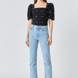 Premium Sequins Floral Embroidery Top