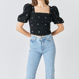 Premium Sequins Floral Embroidery Top