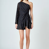 One Shoulder Chiffon Mini Dress
