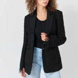 Feather-Trimmed Tweed Blazer