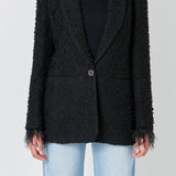Feather-Trimmed Tweed Blazer