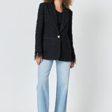 Feather-Trimmed Tweed Blazer