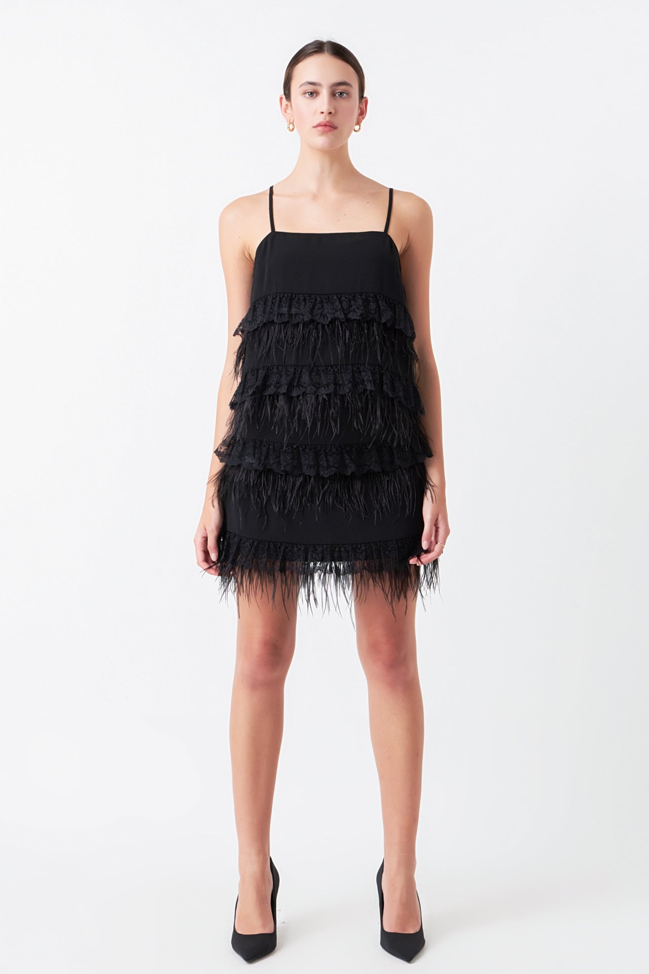 Lace & Feather Trim Mini Skirt