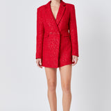 Premium Sequin Tweed Blazer Romper