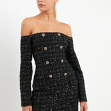 Off-The-Shoulder Tweed Mini Dress
