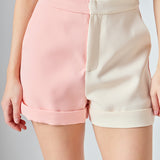 Colorblock Shorts with Folded Hem