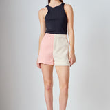 Colorblock Shorts with Folded Hem