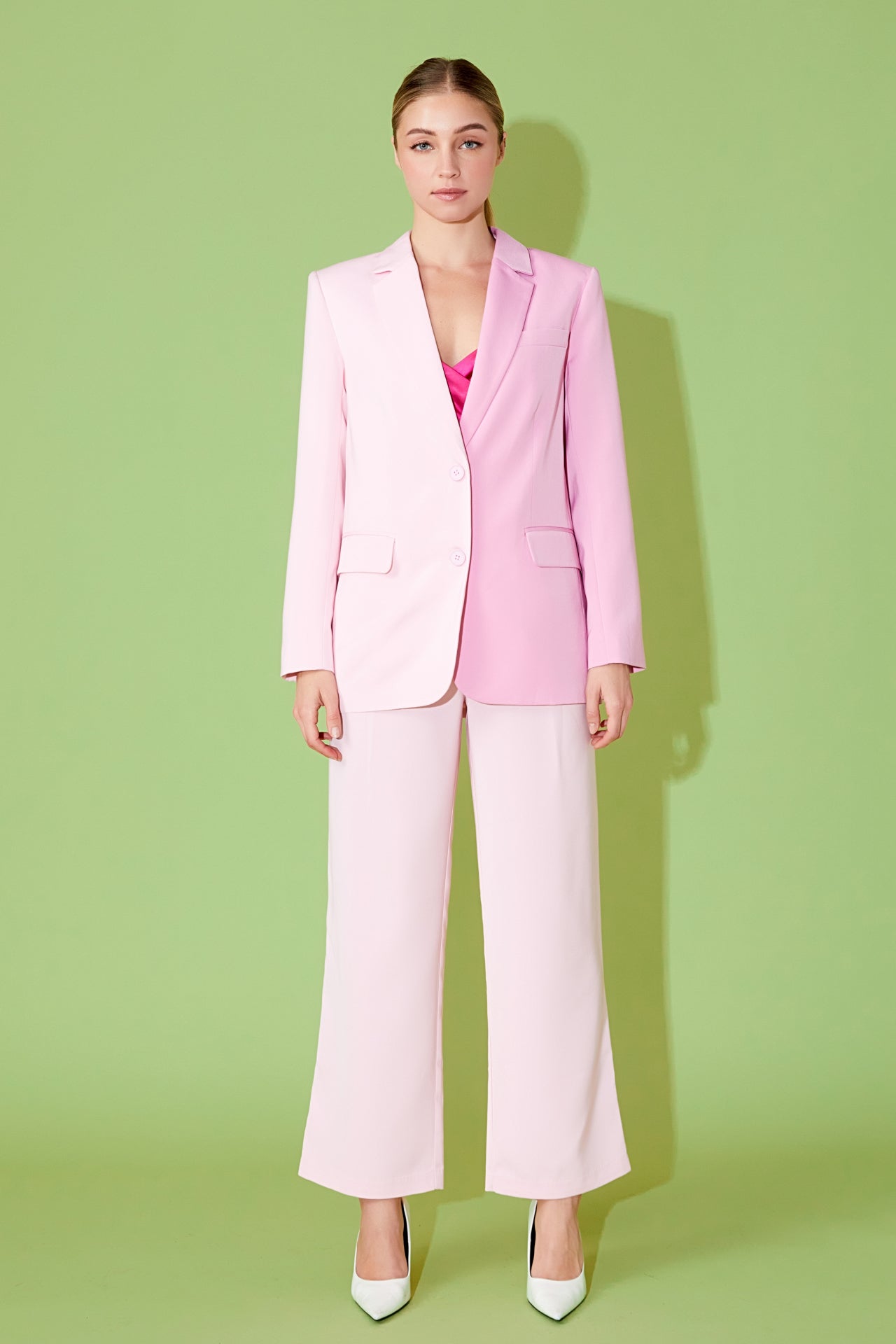 Zara Set Satin Effect Cropped Blazer and Wide Pants Pink Size XS S