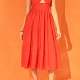 Cut out Elastic Strap with Midi Dress