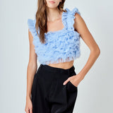 Ruffled Shoulder Strap Tulle Top