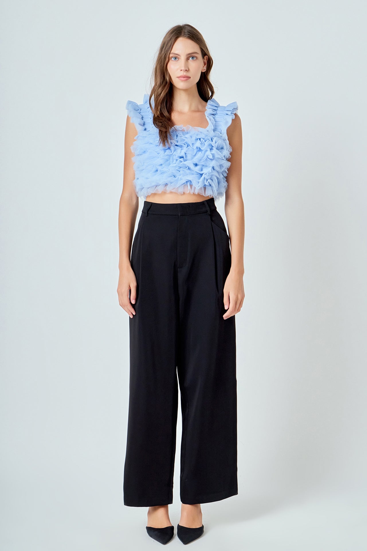 Ruffled Shoulder Strap Tulle Top – Endless Rose