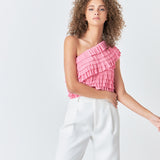 Ruffled One-shoulder Top