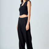 Ruffled Pleated Mesh Tank Top