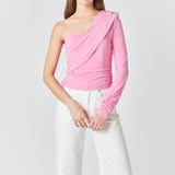 One Shoulder Shirred Knit Top