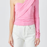 One Shoulder Shirred Knit Top