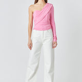 One Shoulder Shirred Knit Top