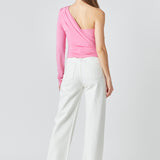 One Shoulder Shirred Knit Top