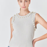 Pearl Detail Knit Tank Top